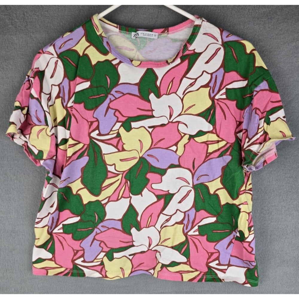 Zara Floral T Shirt Womens Medium Y2K Short‎ Sleeve Graphic Casual Boho Top
